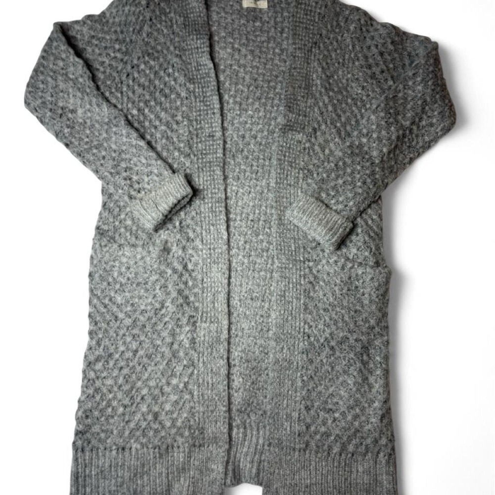 Gray Chunky Knit Long Open Front Cardigan Sweater